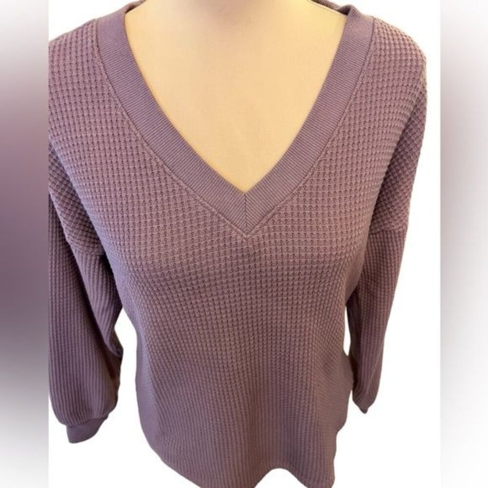 Madewell Waffle Knit V-Neck Long-Sleeve Sweater Size Small Style #NI071 Lavender - Picture 5 of 10